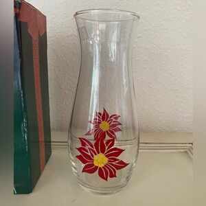 Vintage 1987 Poinsettias Clear Glass Vase Turkey Original Box Christmas 7”